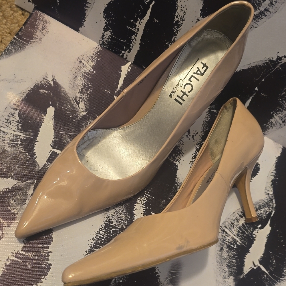 Carlos Falchi Nude Patent Leather Heels